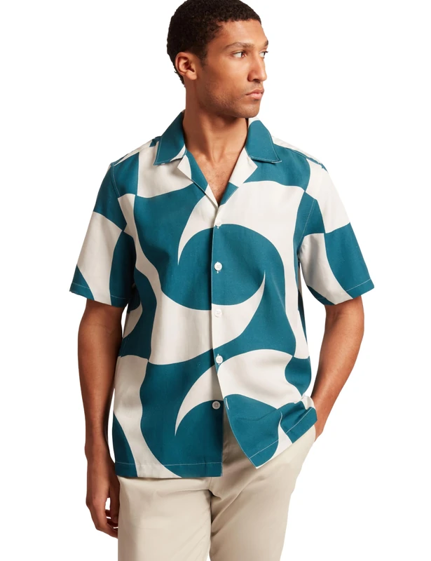 Ted Baker London Roldan-SS Oversized Swirl Print Shirt, Turquoise