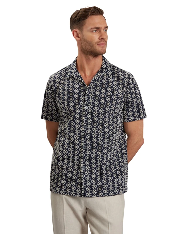 Ted Baker London FINLAYS-SS Relaxed Embroidered Shirt, Navy