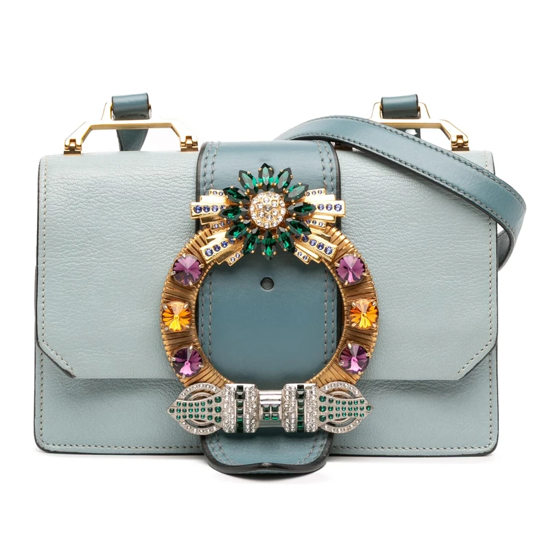 Pre-Loved Goatskin Madras Soft Calf Crystal Embellished Crossbody Bag