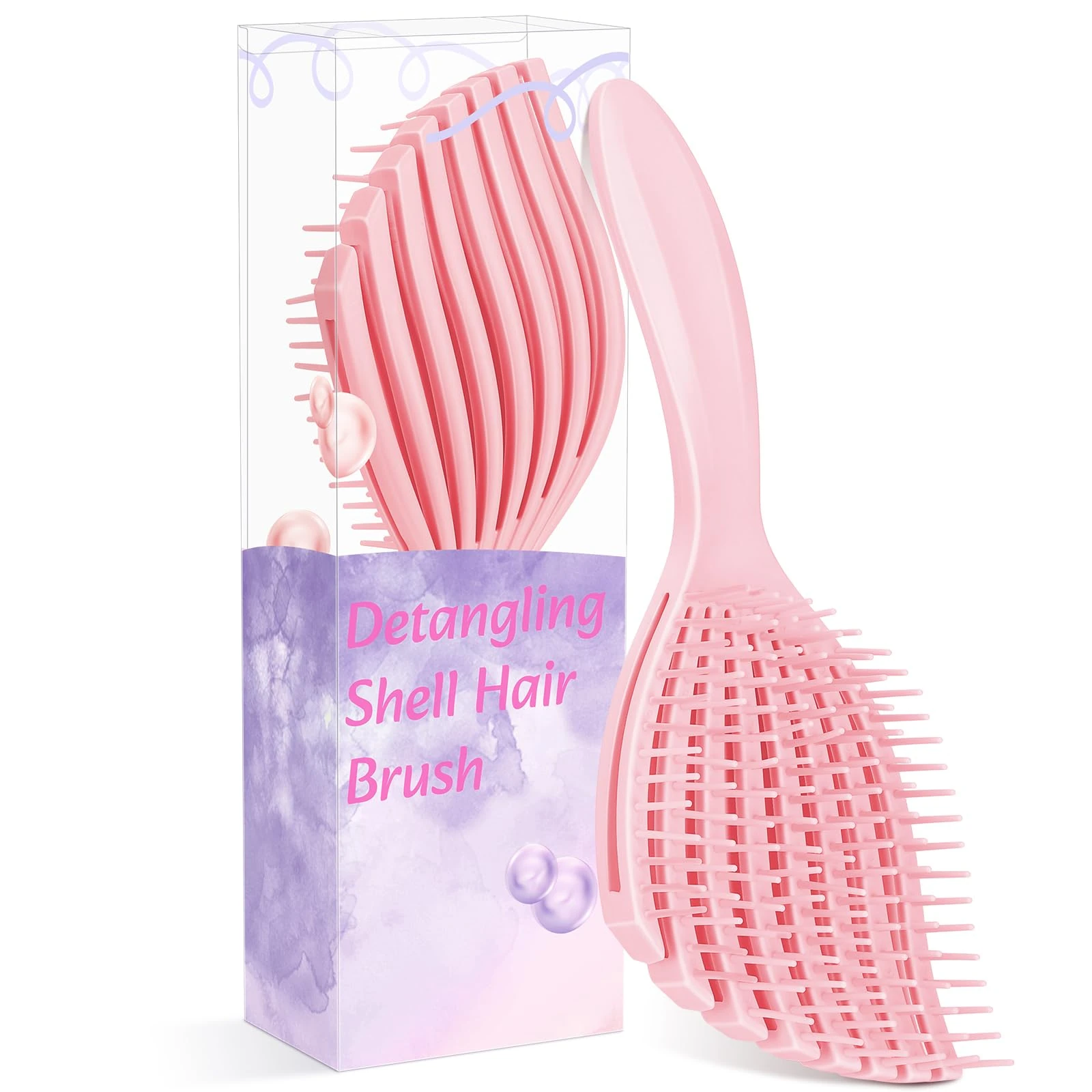 Euqvunn Flexible Pink Hair Brush, Pink Detangle Hair Brush for Wet & Dry Hair, Painless Knot Removal, Soft Rubber Teeth for Scalp Care, Volumizing for Thin/Fine Hair
