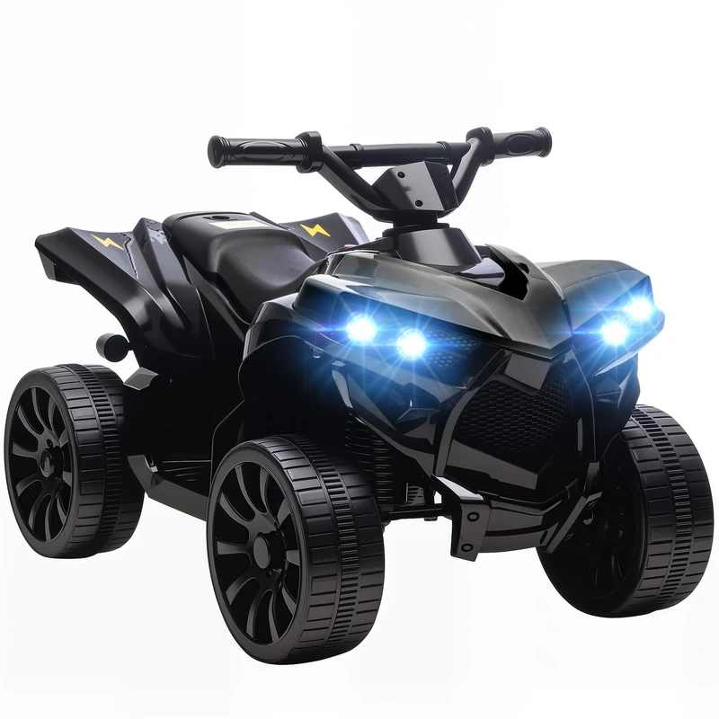AIYAPLAY 6V Electric Ride on Car, Kids ATV 4 Wheeler with Music and LED Headlights, Indoor Outdoor Toy Car for Ages 3-6 Years Boys and Girls, Black