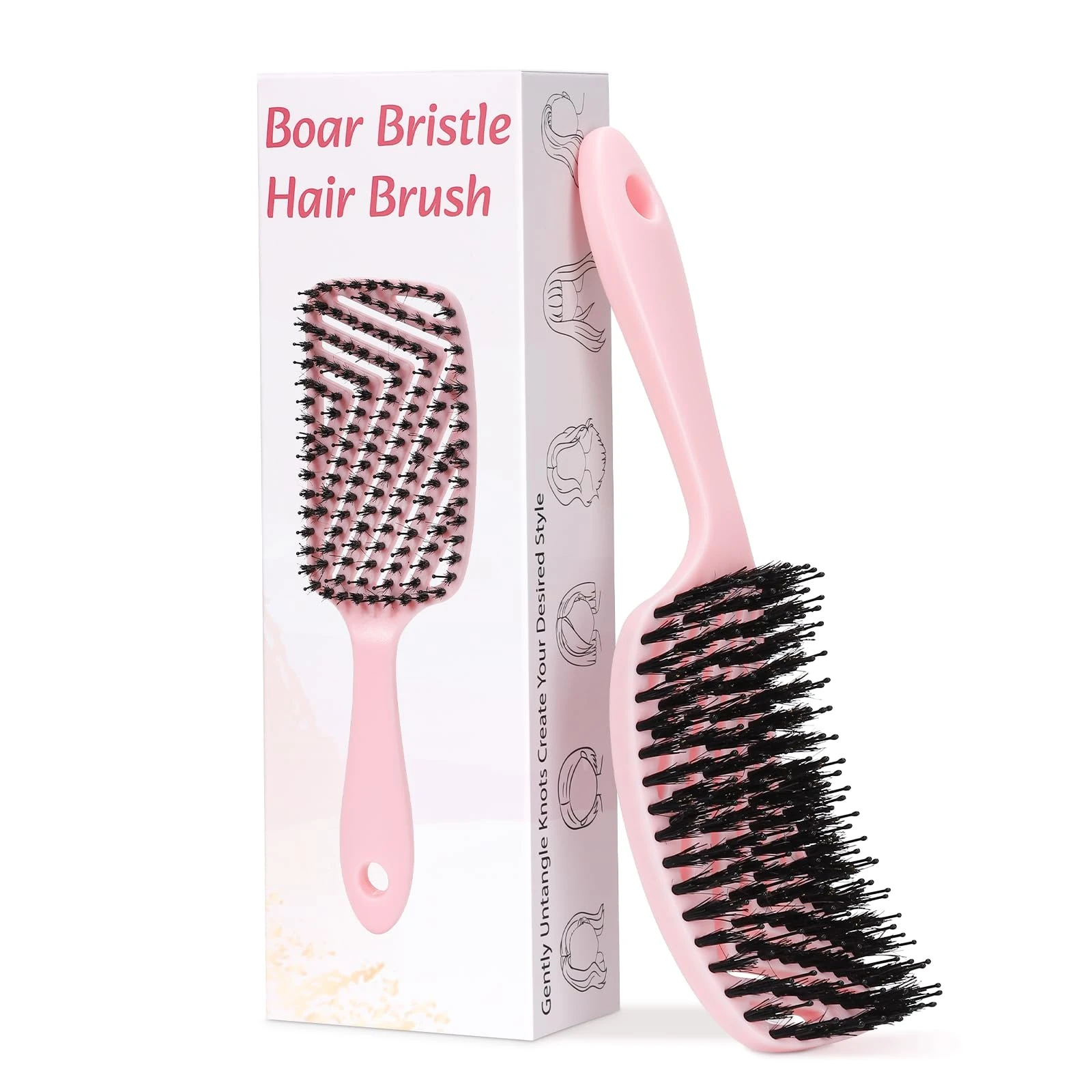 Euqvunn Dual-Bristle Hair Brush, Boar Bristle Hair Brush for Detangling & Shine, Oil Balancing, Scalp Massage and Gentle For Thick/Long Hair