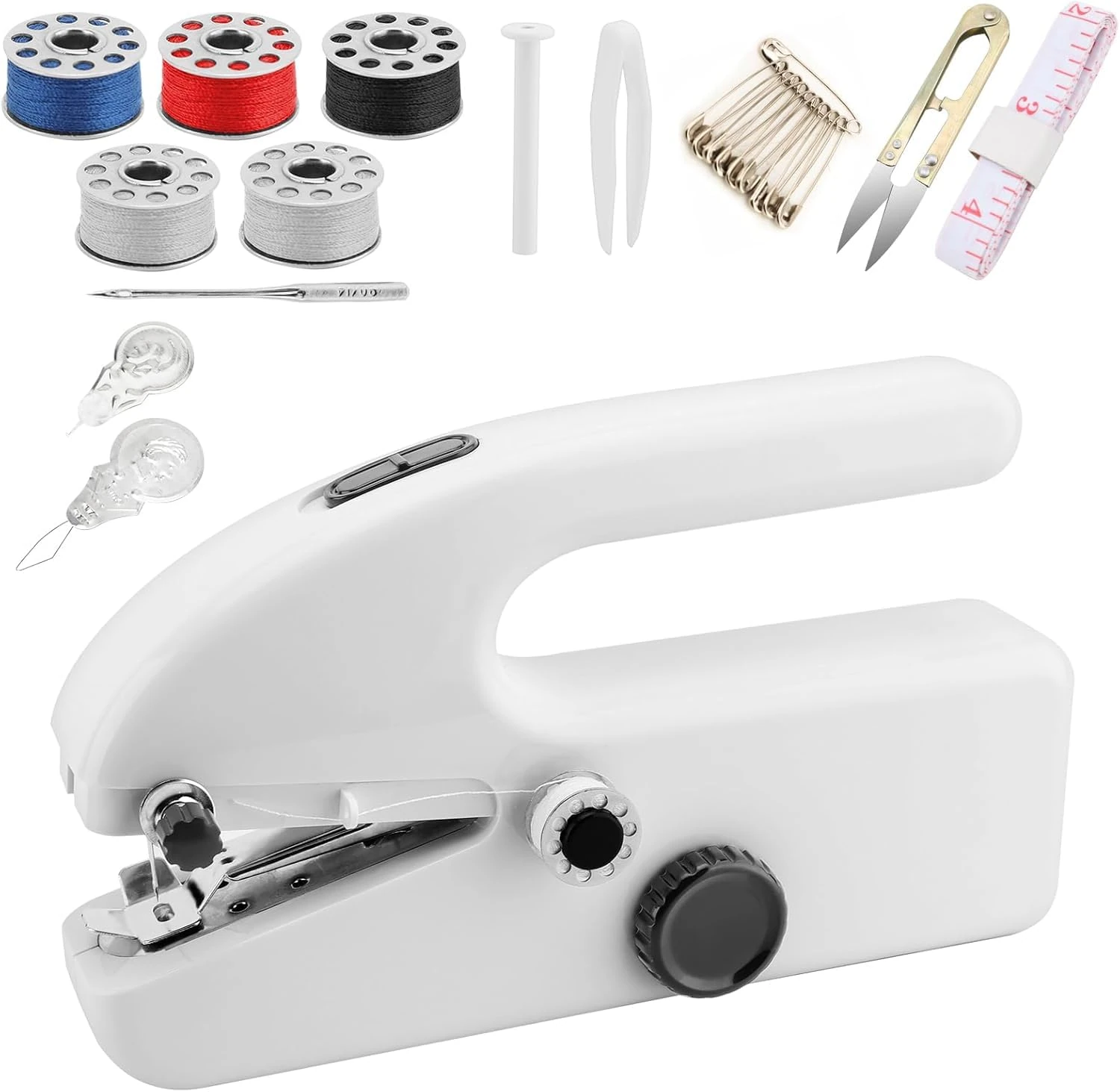Mini Sewing Machine, Handheld Sewing Machine, Portable Electric Sewing Machines for Beginners with Two Speeds, Dual Electric Power Mode, Easy to Use, Suitable for Home, Travel and DIY (White)