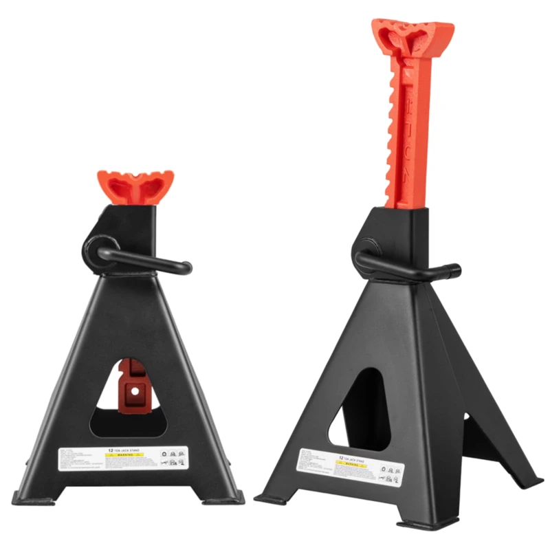 HOMFME 2 PCS Axle Stands, Heavy Duty Metal Ratchet Jack Stands Pair with Adjustable Height, Handle Lock, Vehicle Car Support Lifting Stand Set for Garage Workshop Home (12 Ton, Red+Black)