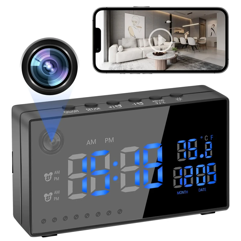 YMBZY WiFi Security Camera Hidden Camera Clock 1080P Alarm Clock WiFi Spy Camera with Motion Detection/Night Vision/120°Wide Angle,Wireless Security Nanny Cam for Home/Office Surveillance