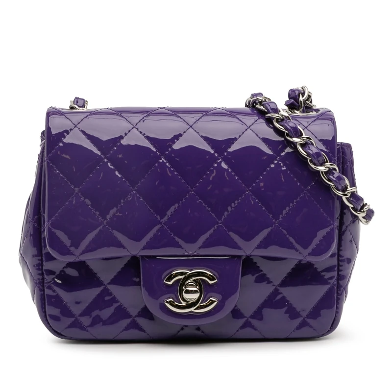 Chanel Pre-Loved Mini Square Classic Patent Single Flap Crossbody Bag