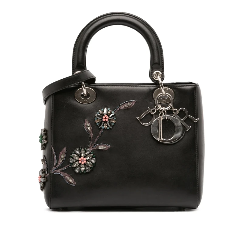 Dior Pre-Loved Medium Smooth Calfskin Embroidered Beaded Floral Lady Handbag