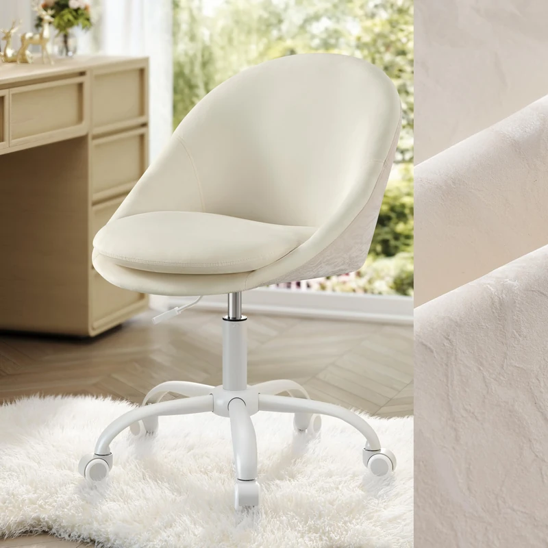 SONGMICS Office Chair, Swivel Chair, Desk Chair, Velvet Front, Foam Padding, Adjustable Height, for Home Office, Study, Bedroom, Cloud White OBG020WD02