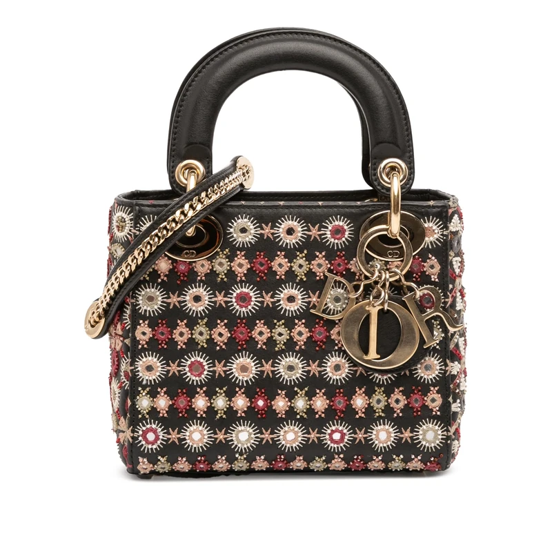 Dior Pre-Loved Mini Calfskin Beaded Embroidered Lady