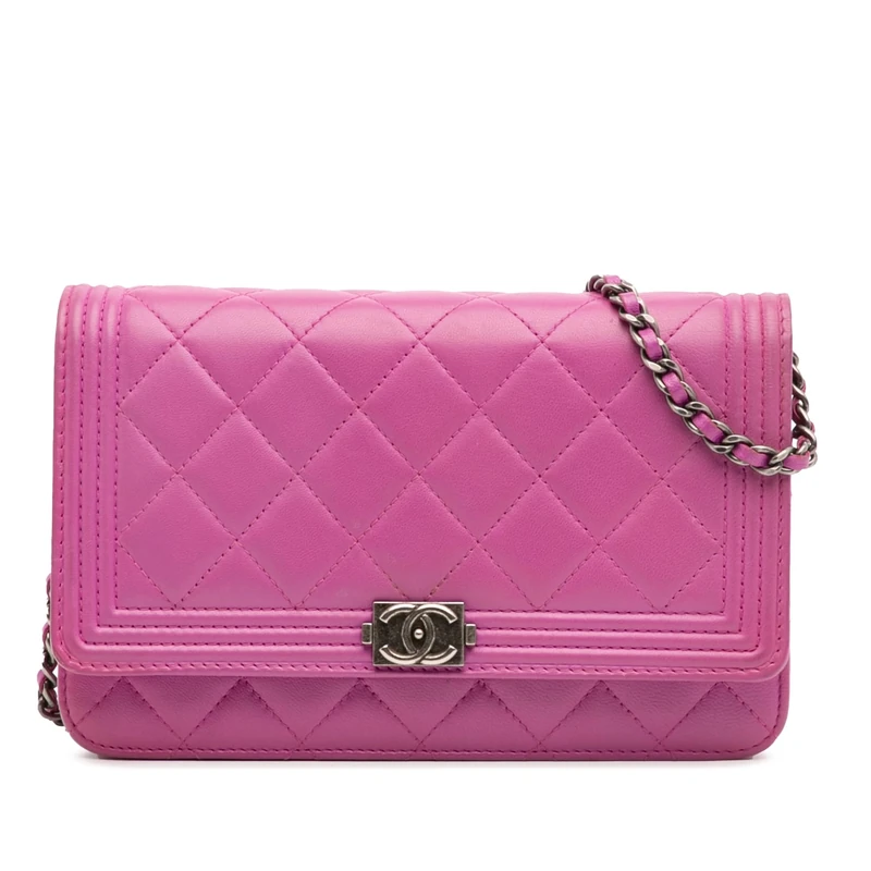 Chanel Pre-Loved Lambskin Boy Wallet On Chain Handbag Crossbody Bag