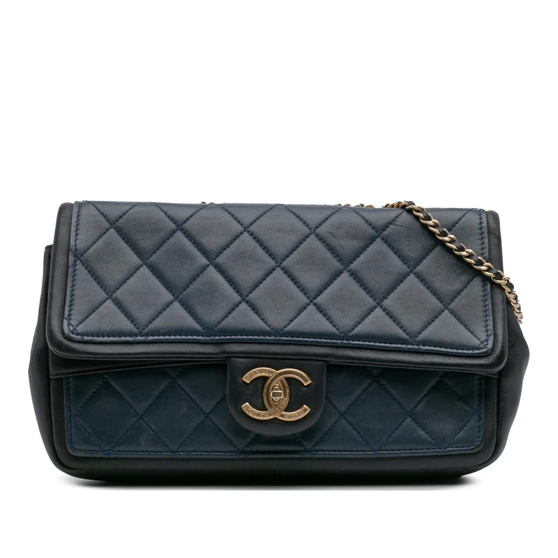 Chanel Pre-Loved Medium Bicolor Calfskin Graphic Flap Shoulder Bag