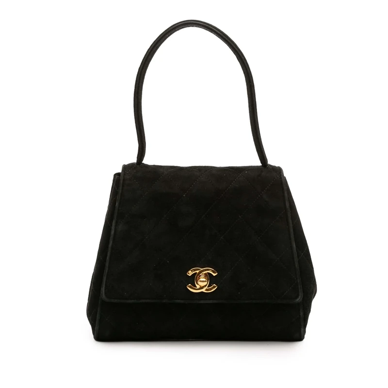 Pre-Loved CC Quilted Velvet Flap Handbag