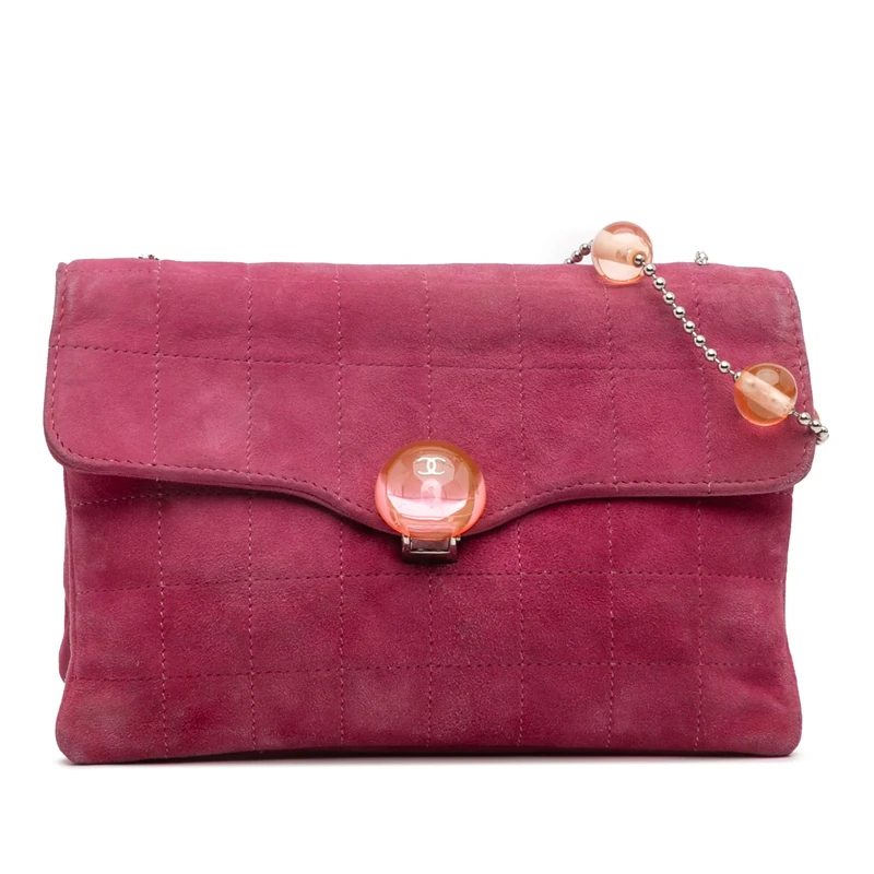 Pre-Loved CC Choco Bar Suede Beaded Chain Flap Shoulder Bag