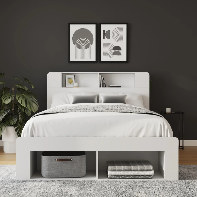 GFW Anya White Storage Bed Frame with Headboard Shelf & Underbed Storage Double 135cm