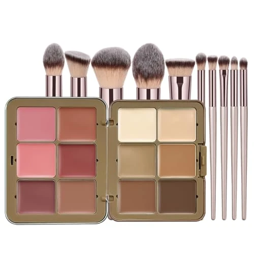 12 Colors Correcting Concealer Palette, Full Coverage Cream Contour Palette with Brush, Long Lasting Waterproof Foundation Highlighting Concealer Cream Makeup Palette