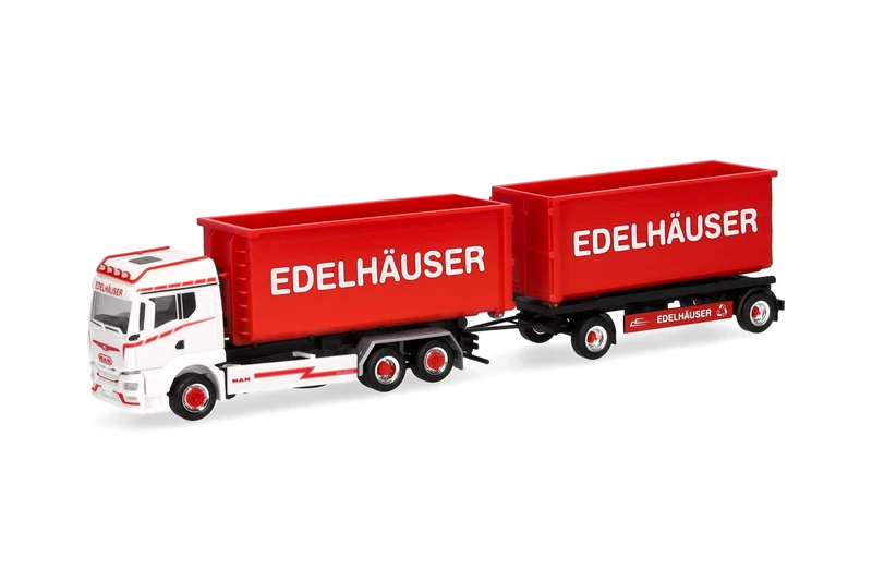 Herpa Truck model MAN TGS TM roll-off container truck "Edelhäuser", miniature scale 1:87, collectible, Made in Germany, plastic