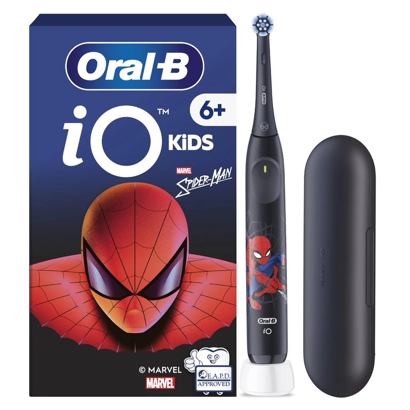 Oral-B iO Kids Marvel Spiderman Electric Toothbrush, 1 Toothbrush Head, 1 Travel Case, 3 Modes with Kid-Friendly Sensitive Mode, 2-Min Music Timer, for Ages 6+