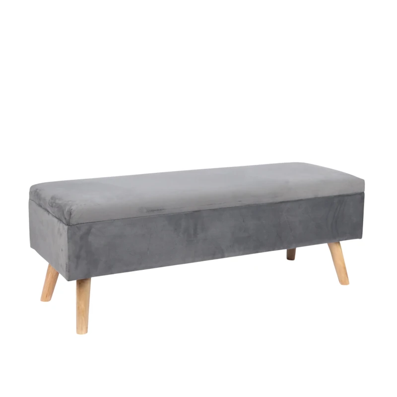Relaxdays velvet bench, storage, HxWxD: 40 x 110 x 40 cm, wooden legs, upholstered trunk bench for bedroom, dark grey
