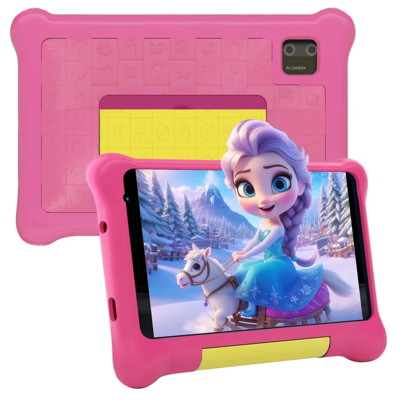 Freeski 7 Inch Android 13 Kids Tablet, 5GB+32GB(128GB Expandable), 1024x600 HD Screen, 2500mAh, 0.3MP+2MP Dual Camera, WiFi 6, BT5.2, Parental Controls, Tablet for Kids with Shockproof Case(Pink)