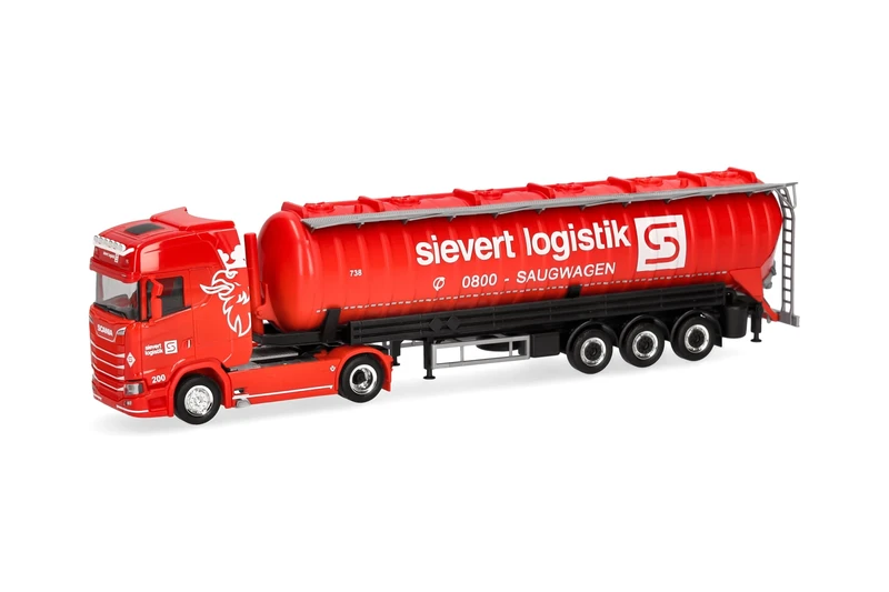 Herpa Truck model Scania CS 20 HD suction silo semitrailer "Sievert Logistik", miniature scale 1:87, collectible, Made in Germany, plastic