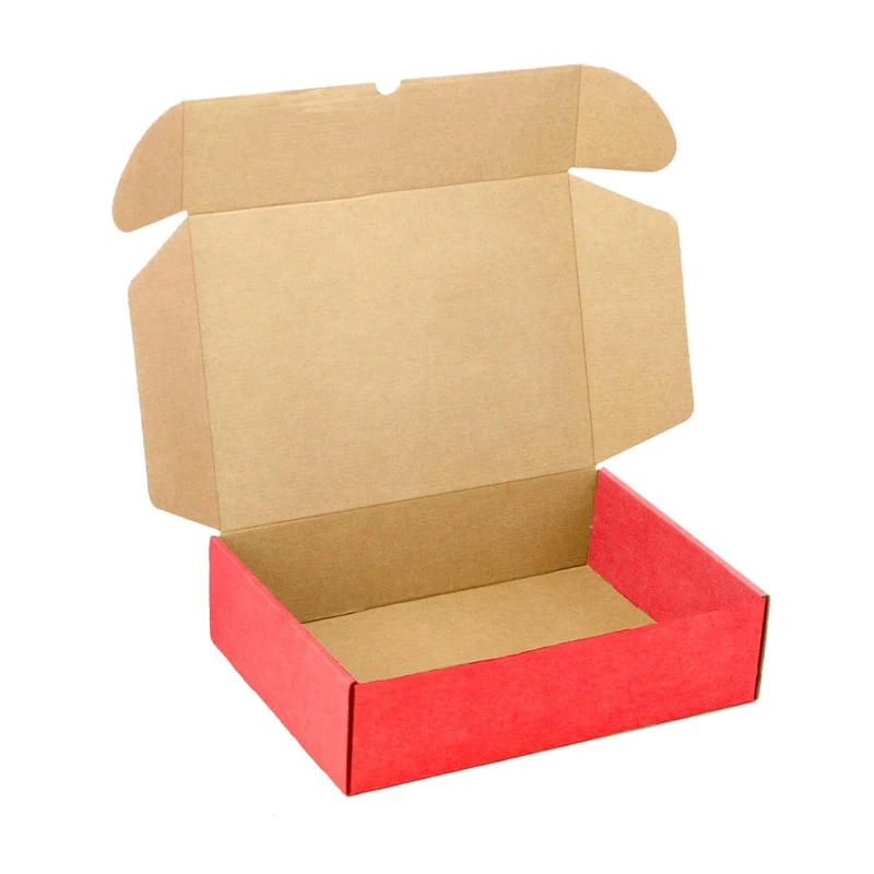 Pack of 20 Kraft Cardboard Boxes with Red Lid – Resistant for Mailing, Ecommerce and Messaging with Measures 30 x 22 x 8 cm