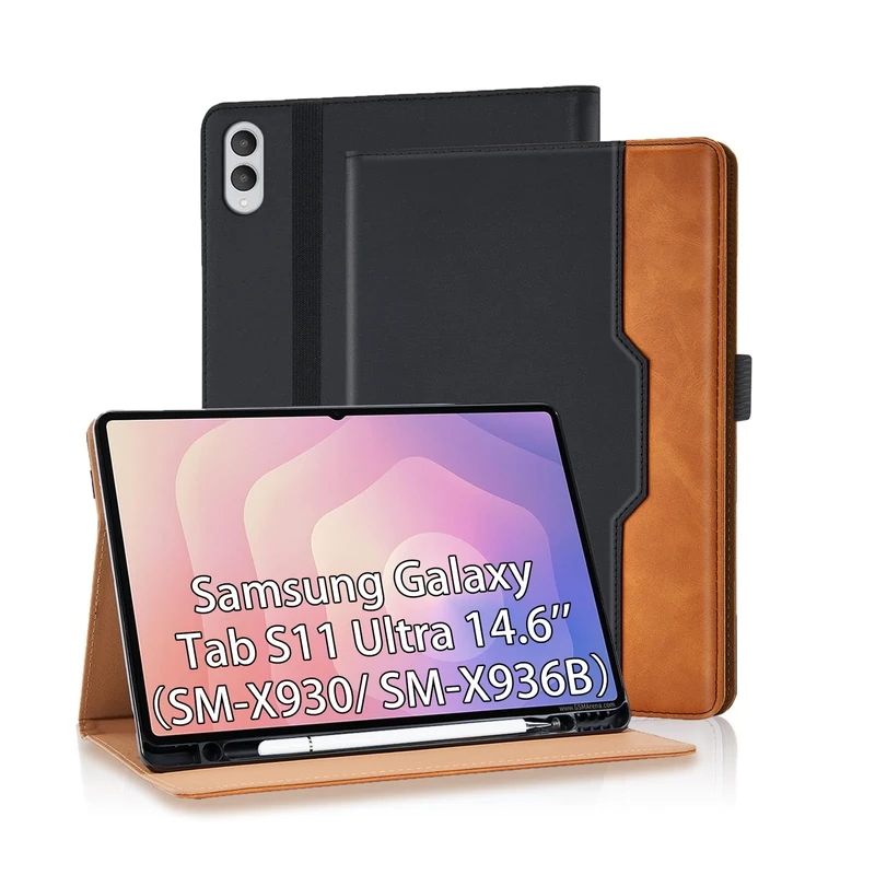 Vkooer Case for Samsung Galaxy Tab S11 Ultra 2025 14.6 Inch with PU Leather Folio Flip Cover Case Multi-Angle Viewing Smart Stand Cover with Pocket,Black