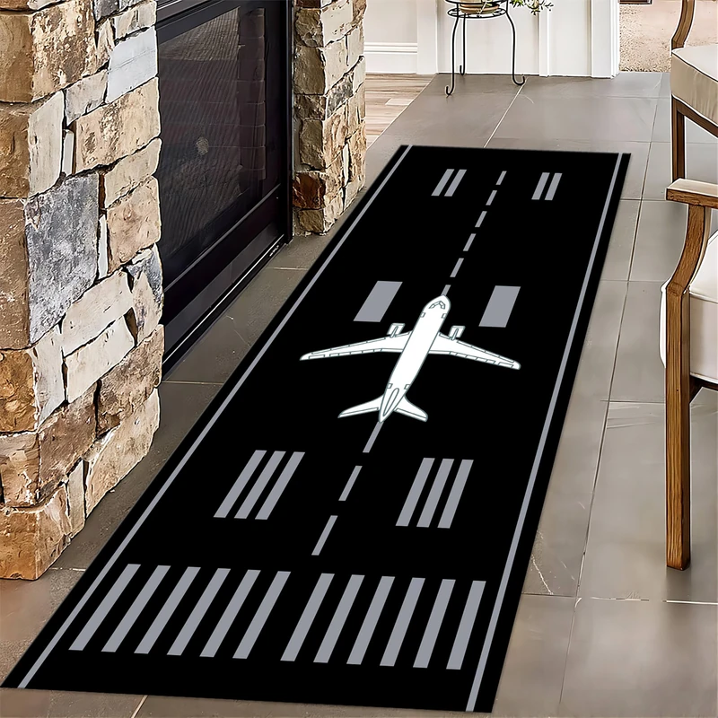 SMXVRC Airport Long Hallway Rug Runners, 60x240cm, Airplane Take-Off Runway Children Carpet, Home Decor Shed Resistant Easy Clean Rugs, Washable Durable Non Slip Mat for Nursery Family