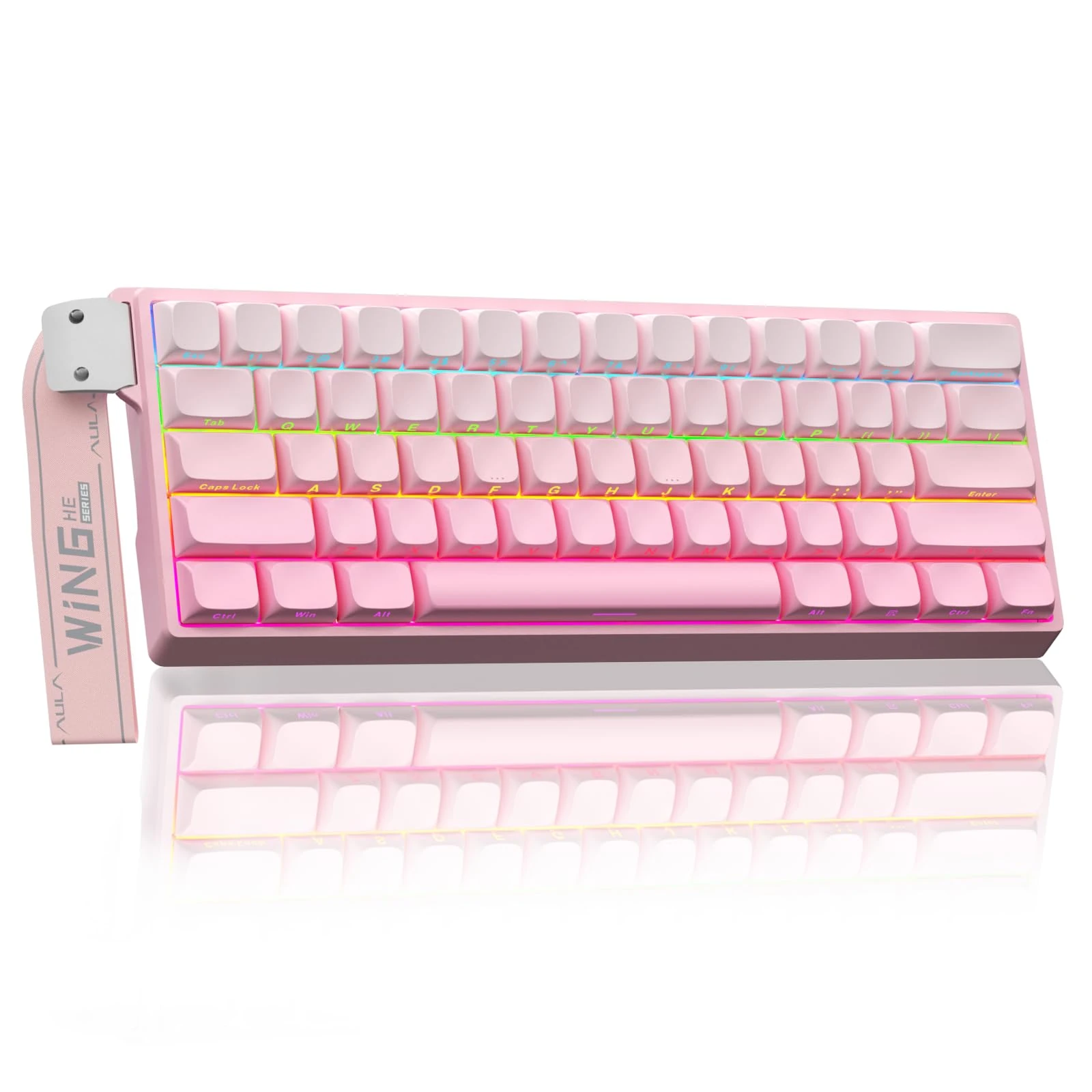 AULA WIN60 HE Mechanical Gaming Keyboard Wired,Hall Effect Magnetic Switches,Adjustable Actuation Rapid Trigger,8K Polling Rate,RGB Backlight,Side Printed,60% Percent Keyboard for Mac/Win (PINK)