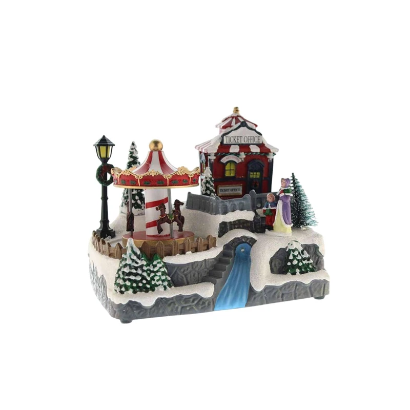 Decorative Christmas Village with Rio Moving, LED Lights and Music