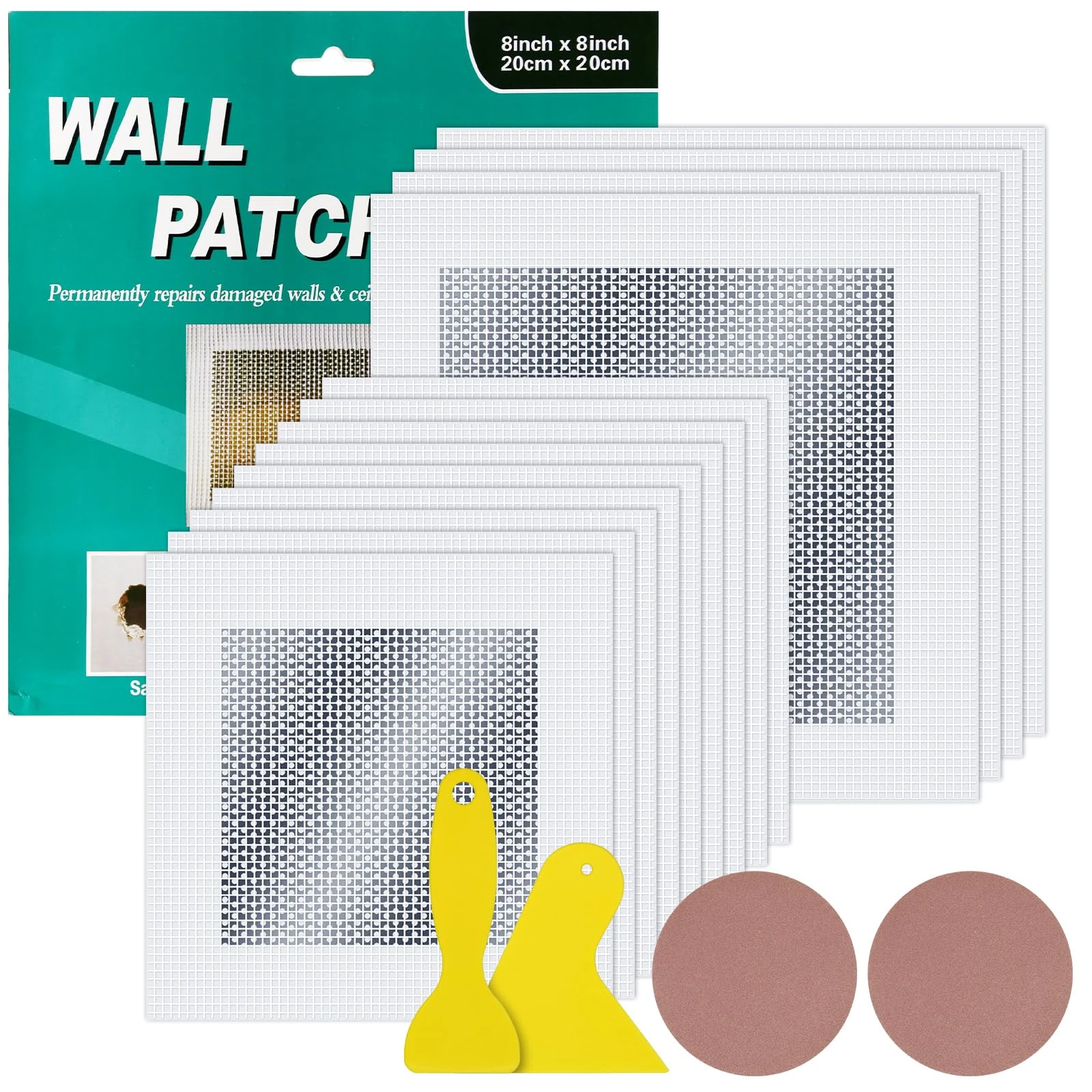 12PCS Wall Repair Patch Kit, 4/6 Inch Drywall Patches Repair Kit Self-Adhesive Plasterboard Patch Plaster Repair Kit Walls Hole Filler Patches for Quick Fix Broken Walls Repair (4/6 Inch 12PCS)