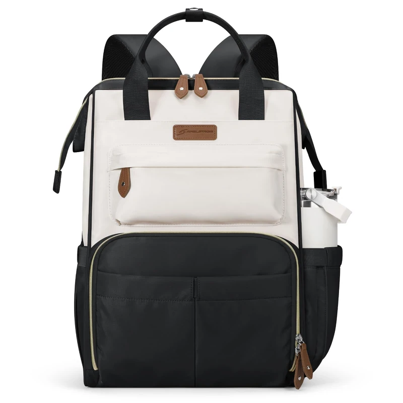 Maelstrom Laptop Backpack, Fits 15.6-17.3 Inch Travel Backpack for Women Men, Waterproof College School Computer Bag, Anti-theft Business Work Bag with Luggage Strap (Black-Beige, 25L) - Image 1