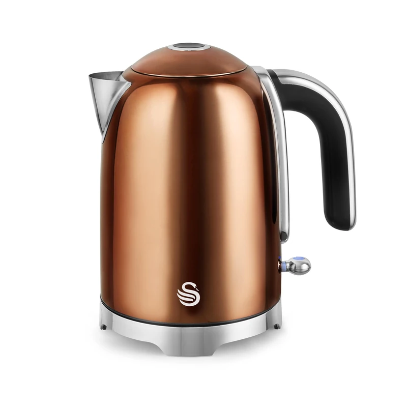 Swan SK19026COP Solace Cordless Kettle, Premium Stainless Steel with a High Gloss Finish, Fast Boil, 360-Degree Base, Removable Limescale Filter, 1.7 Litres, 3000W, Copper with Chrome Trim