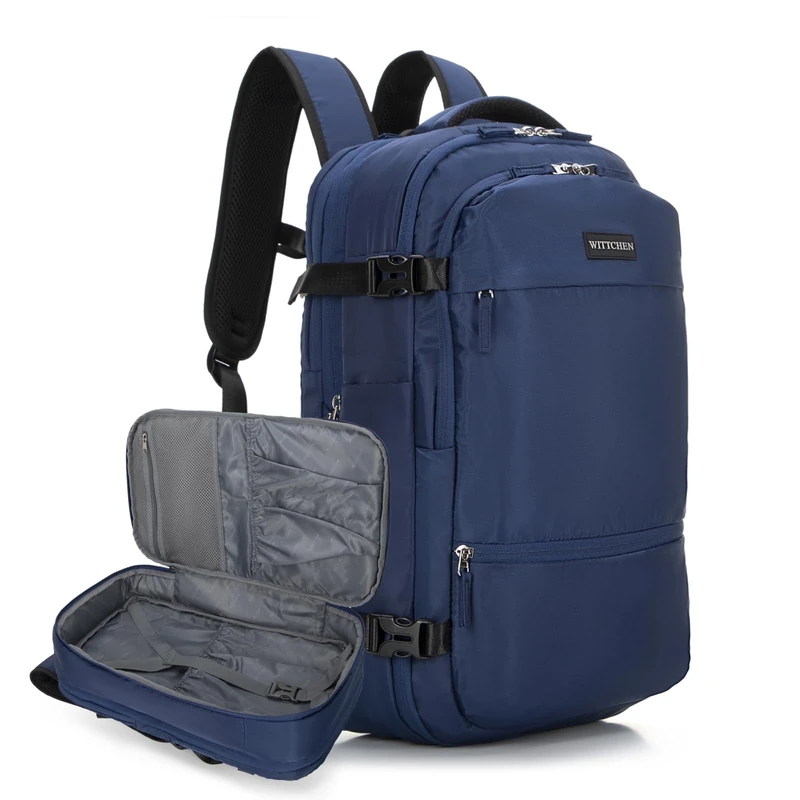 WITTCHEN | City Backpack | Travel Bag | Laptop Bag | Hand Luggage | Work Backpack | Adjustable Shoulder Straps | Belly Belt | Polyester, blue navy, Max (47 × 32 × 14/18 cm), Casual