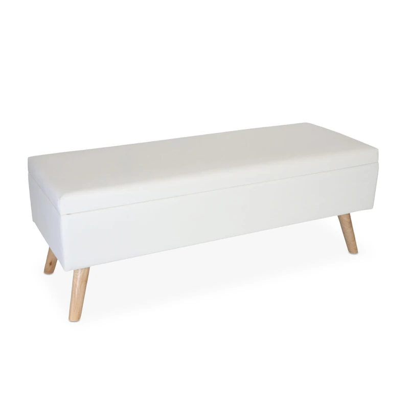 Relaxdays storage bench, upholstered, faux leather, wood, HxWxD: 40 x 110 x 40 cm, hallway, bedroom, white