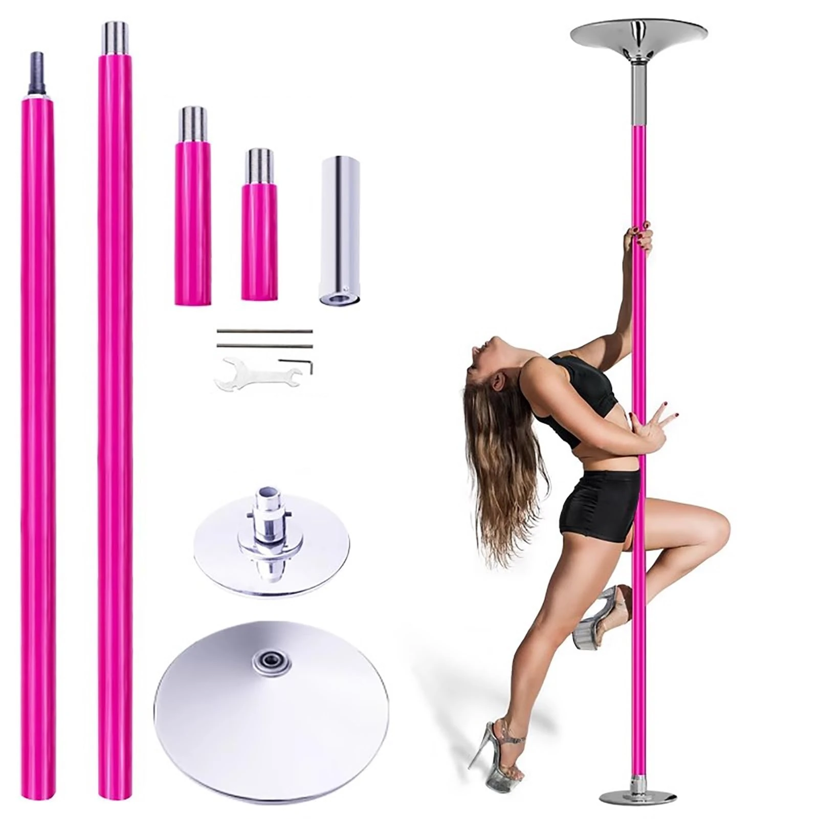 Minglez 45 mm Stripper Pole with Base Stand, Apartment Friendly Pole Dancing Pole for Home/Outdoor, Adjustable Height Spinning Silicone Pole Professional(Pink)