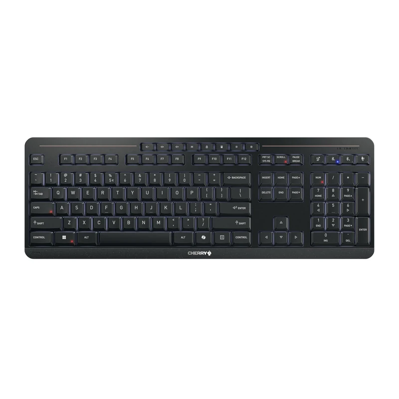 CHERRY STREAM KEYBOARD ULTIMATE, Wireless Multi Device Keyboard for up to 4 Devices, US Layout (QWERTY), Bluetooth, 2.4 GHz & Cable, Illuminated, Black