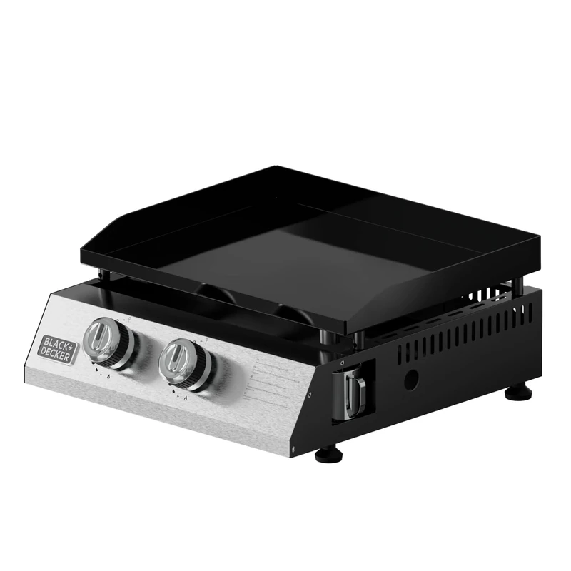 Black+Decker – Gas grill BXOP4900F 2 burners 2.45 kW | Enamelled steel plate | Surface 580x360 mm | Easy cleaning | 10 people | Butane/propane gas | Adjustable feet