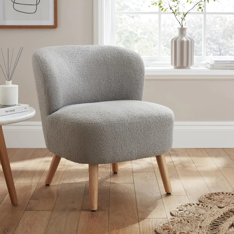 Evie Boucle Teddy Accent Chair Grey