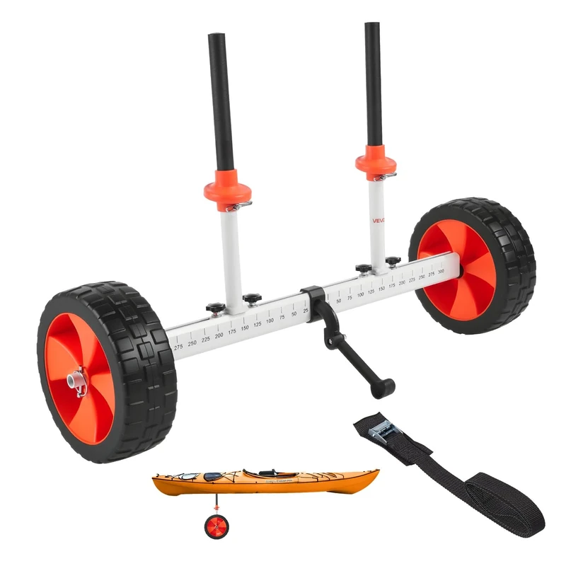 VEVOR Kayak Cart, 104 kg Load Capacity, Canoe Cart Dolly with 25.4 cm Solid PU Tires & Kickstand, Assembles & Disassembles Within Seconds, Paddle Board Trolley for Kayaks, Canoes, Paddleboards