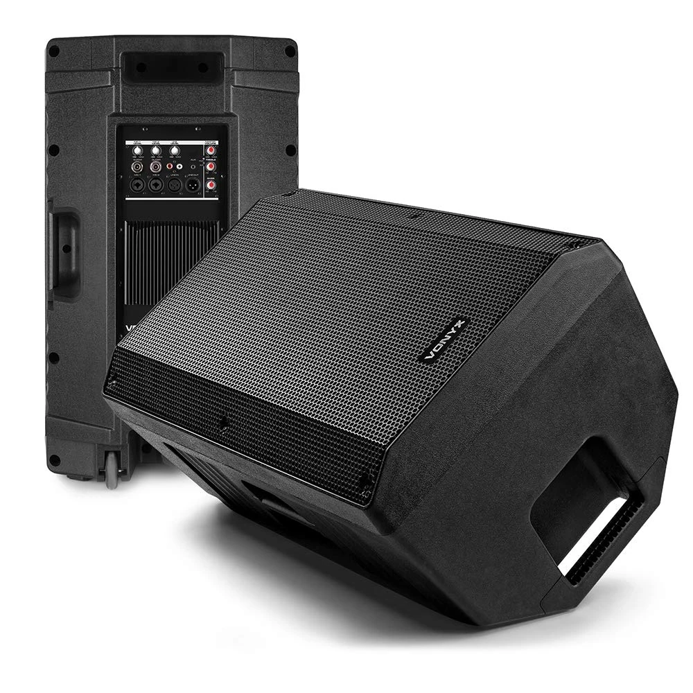 VONYX VSA12 Active Foldback Monitor Speakers Pair - 800W 12" Bi-Amplified Stage Monitors with Guitar, Mic & Line Inputs, Angled Design & Tripod Mount for Live Performances & DJ Events