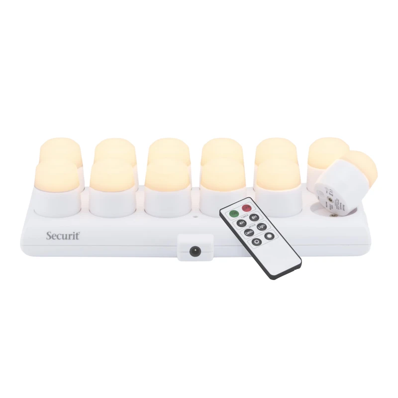 SECURIT Amsterdam Rechargeable LED Candle Set – Wireless – Magnetic – for Bars, Cafes, Restaurants – Warm White – 12 Candles, Remote Control, Base, Charging Cable Included