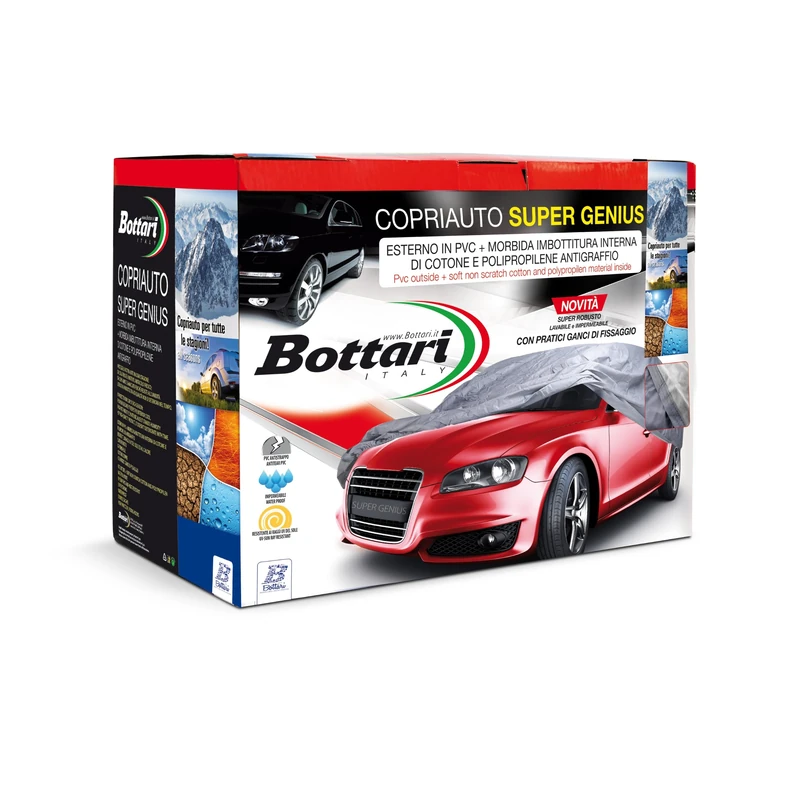 Bottari "SuperGenius" 4 Seasons Waterproof PVC Car Cover - Car Cover with Anti-Scratch Cotton and Polypropylene Interior, Padded and with Fixing Straps - Size L - Image 1