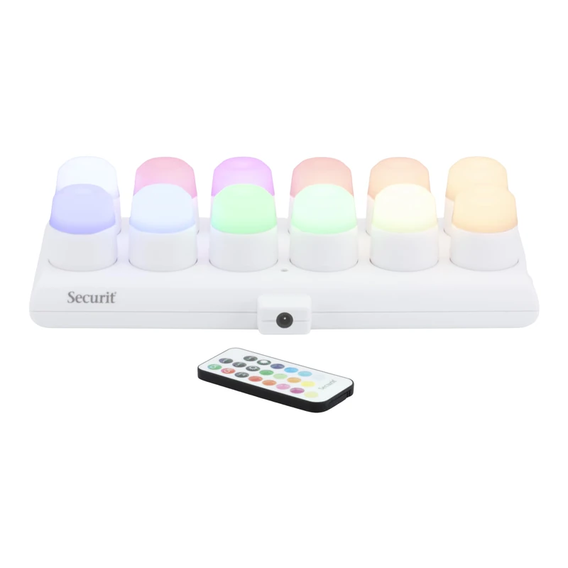 SECURIT Amsterdam RGB Rechargeable LED Candles – Wireless – Magnetic – for Bars, Cafes, Restaurants – 13 Colours – 12 Candles, Remote Control, Base, Charging Cable Included