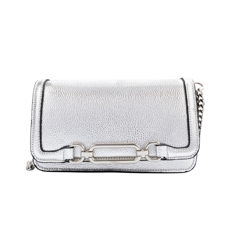 Fiorelli Women's Emilia Hardware Clutch, Stylish Handbag with Crossbody Strap, Small Evening Bag, Faux Leather, Silver