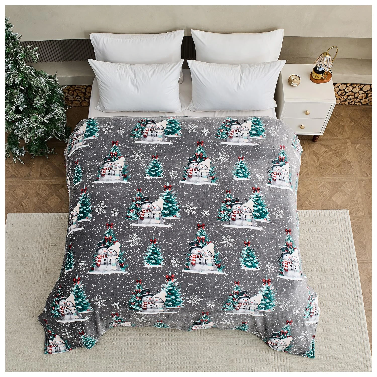 GC GAVENO CAVAILIA Christmas Fleece Blanket For Bed, Snowman With Love Flannel Throw Blanket For Kids and Adults Super Soft Plush Snowman Blanket For Snow Lovers 170 x 230 Cm