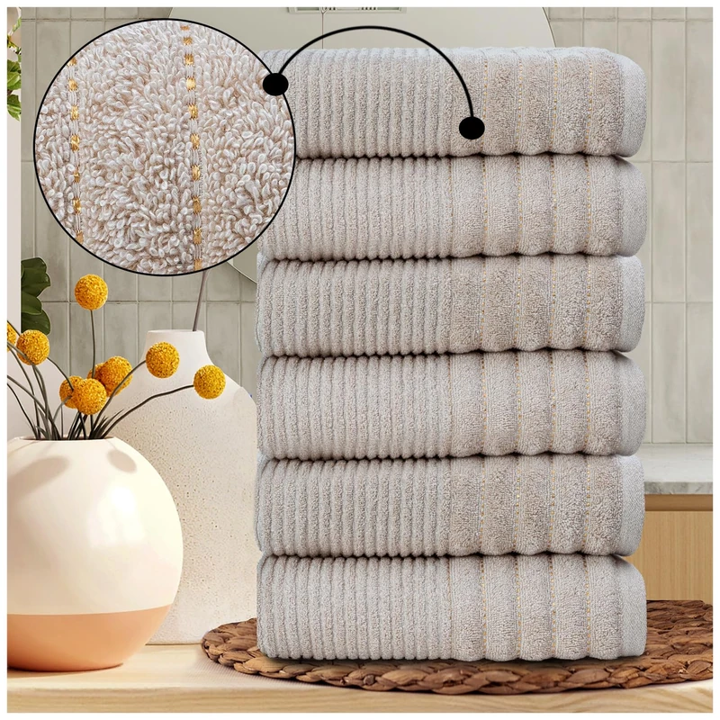 6-Pack Bath Towels - 100% Egyptian Cotton, 650 GSM - Ultra Soft, Highly Absorbent & Quick Dry - Luxury Bathroom Towels, Washable Bath Towels for Bath, Hotel & Gym (70x120 cm) - Natural
