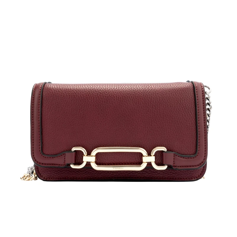 Fiorelli Women's Emilia Hardware Clutch, Stylish Handbag with Crossbody Strap, Small Evening Bag, Faux Leather, Port Red