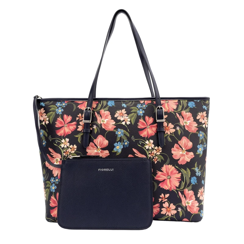 Fiorelli Women's Etta Buckle Tote Bag, Stylish Large Capacity Shoulder Handbag with Internal Pocket & Detachable Pouch, Faux Leather, Midnight Floral