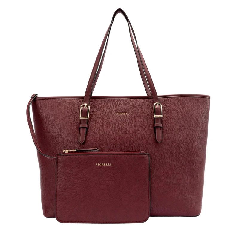 Fiorelli Women's Etta Buckle Tote Bag, Stylish Large Capacity Shoulder Handbag with Internal Pocket & Detachable Pouch, Faux Leather, Port Red