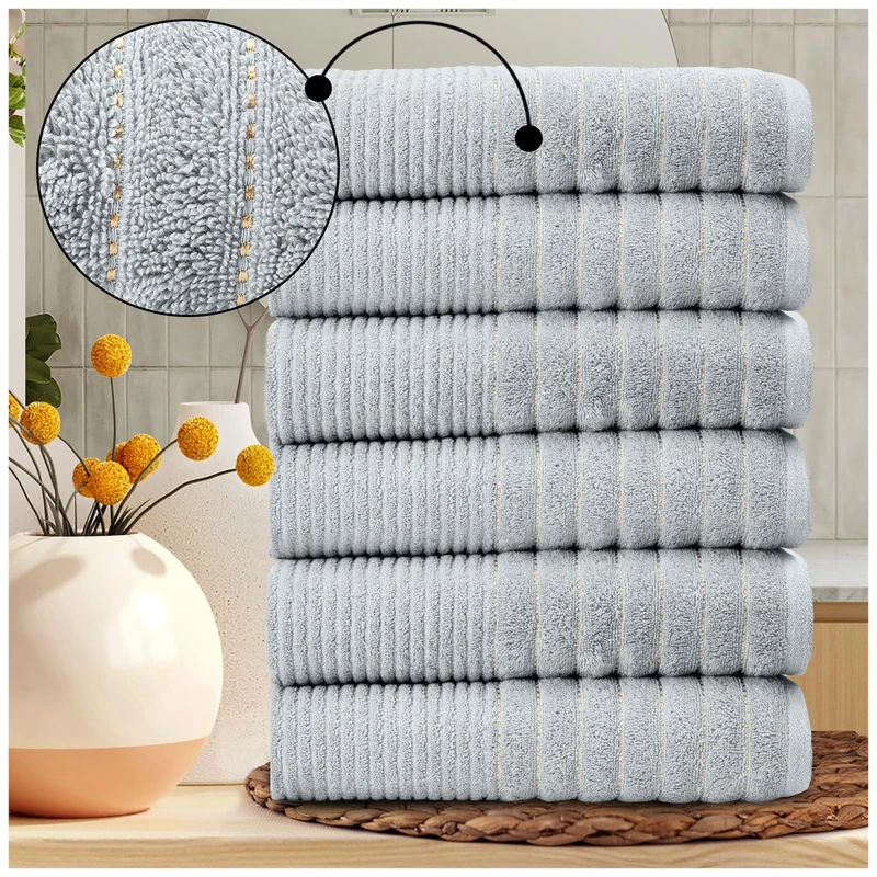 6-Pack Egyptian Cotton Bath Sheets - Premium 650 GSM Luxury Large Towels, Ultra Soft, Fast Drying & Highly Absorbent - Washable Bath Sheets for Bathroom, Spa & Gym (90x140 cm) - Silver